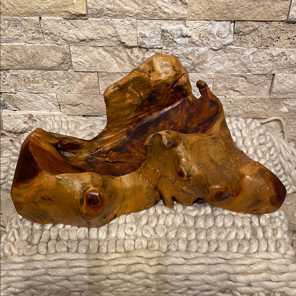 Burl Wood Bottle Cradle || Hand-Carved Root Sculptural - Picture 4 of 10